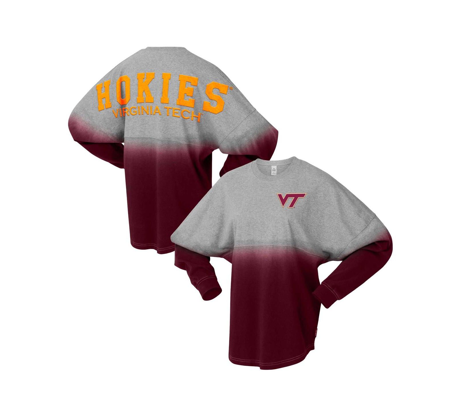 Футболка Spirit Jersey Men's and Women's Maroon/Gray Virginia Tech Hokies Ombre с длинным рукавом