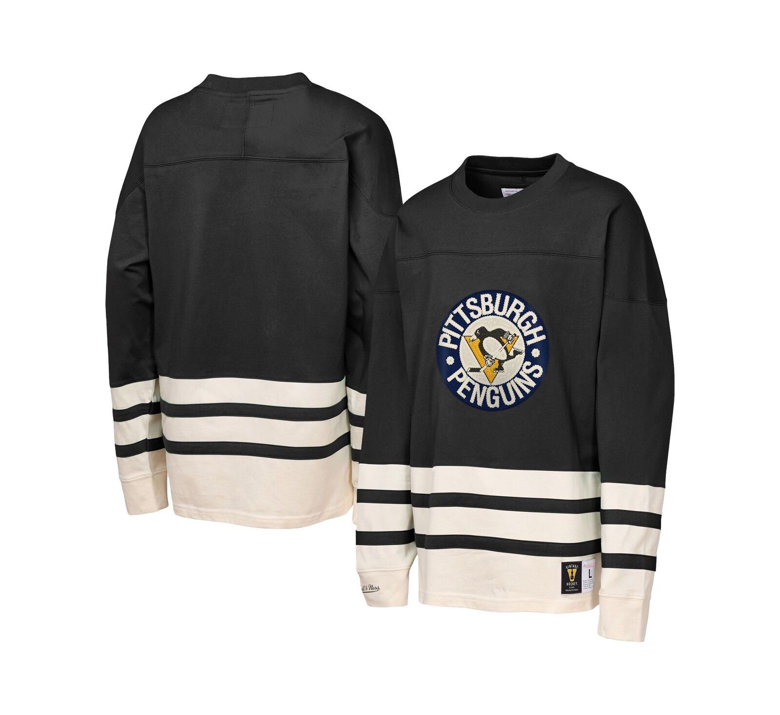 Mitchell & Ness Big Boys and Girls Black Pittsburgh Penguins Chainstitch Heavyweight Long Sleeve T-Shirt