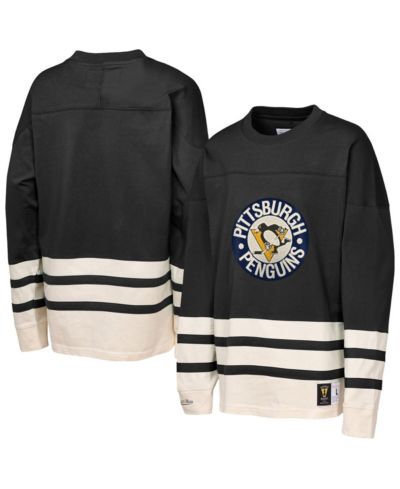 Mitchell & Ness Big Boys and Girls Black Pittsburgh Penguins Chainstitch Heavyweight Long Sleeve T-Shirt