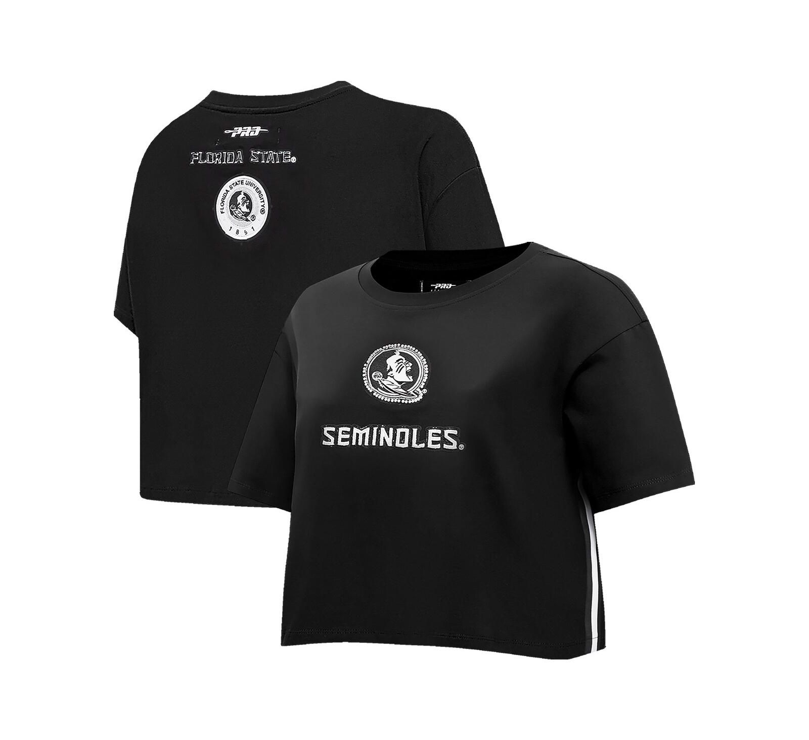 Pro Standard Women's Black Florida State Seminoles Rhinestone Cultivated-Pearl Boxy Cropped T-Shirt