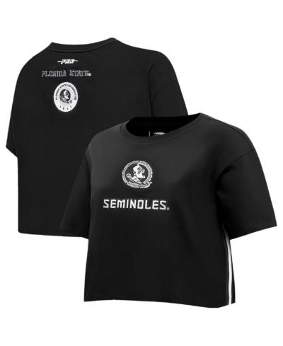 Pro Standard Women's Black Florida State Seminoles Rhinestone Cultivated-Pearl Boxy Cropped T-Shirt