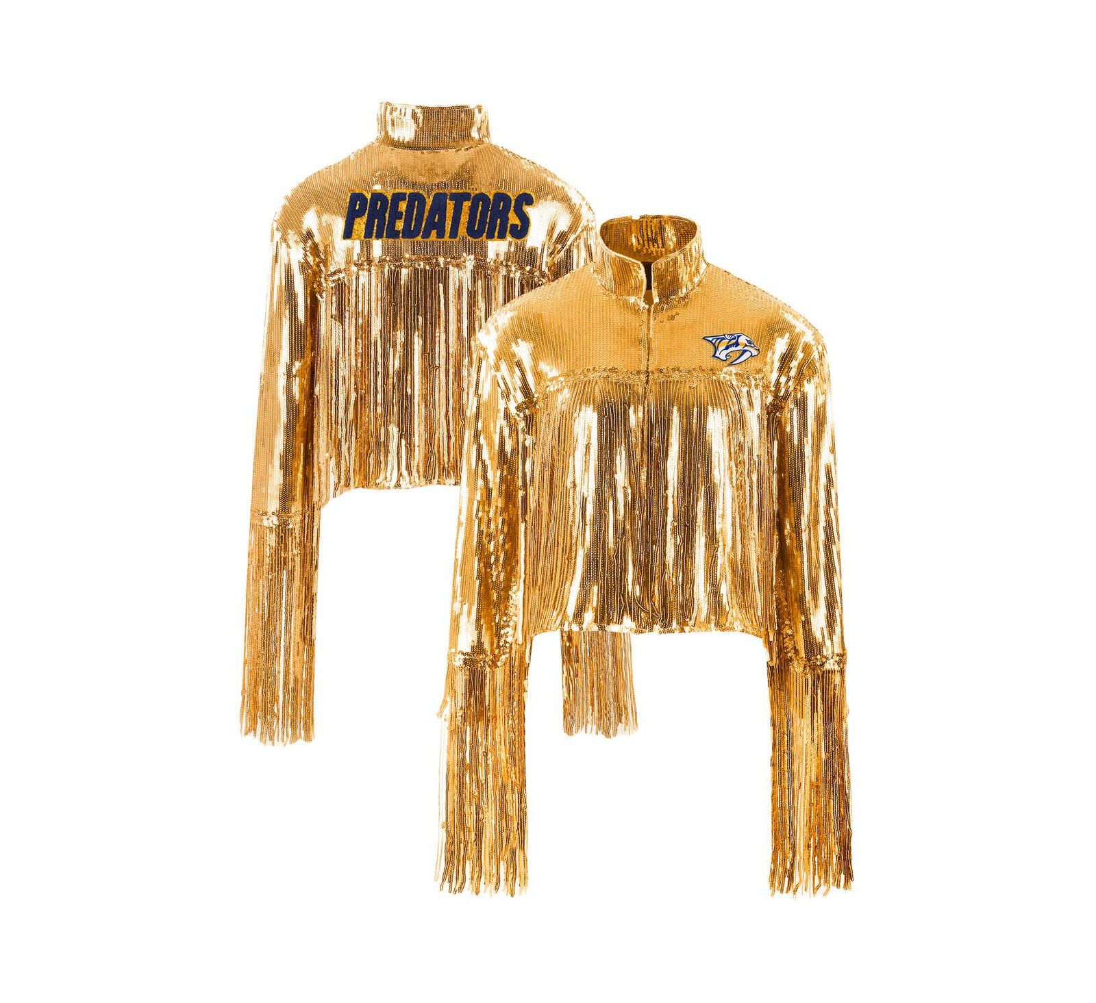 Cuce Женский укороченный жакет Nashville Predators Gold с пайетками и бахромой