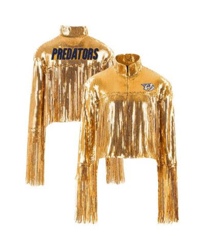 Cuce Женский укороченный жакет Nashville Predators Gold с пайетками и бахромой