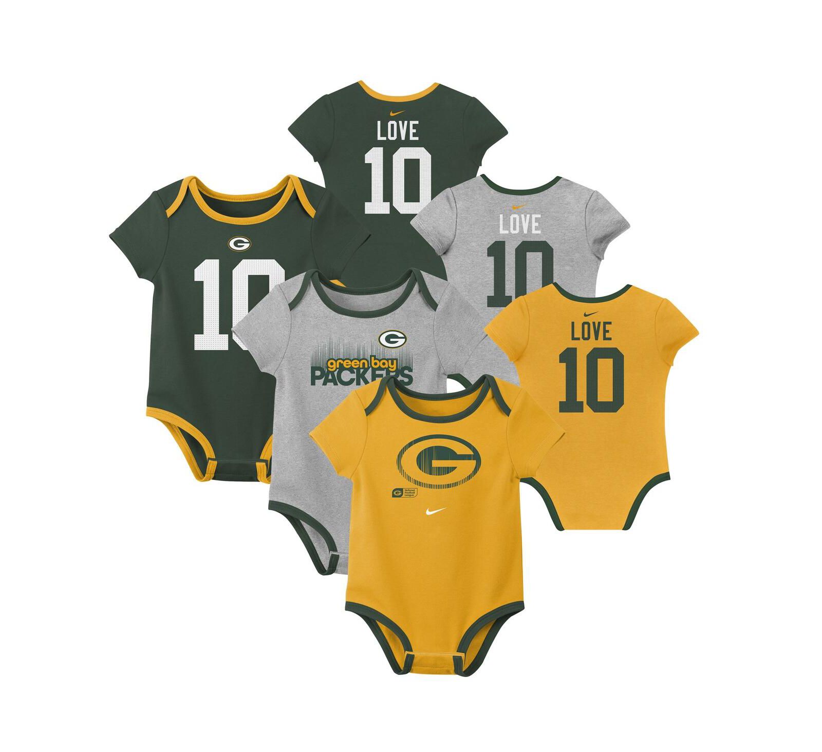 Nike детский набор боди Jordan Love Green Bay Packers (3 шт.), для мальчиков и девочек