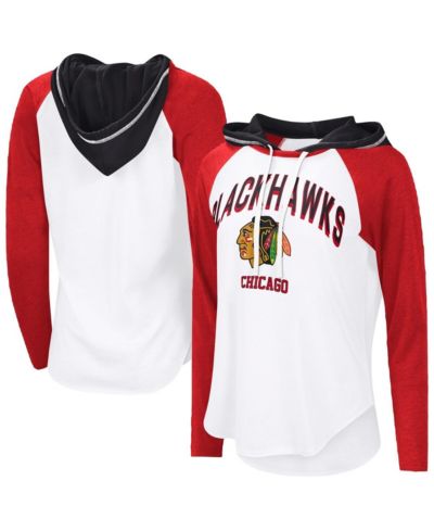G-III 4Her by Carl Banks Women's White Chicago Blackhawks VIP Raglan Long Sleeve Hoodie T-Shirt