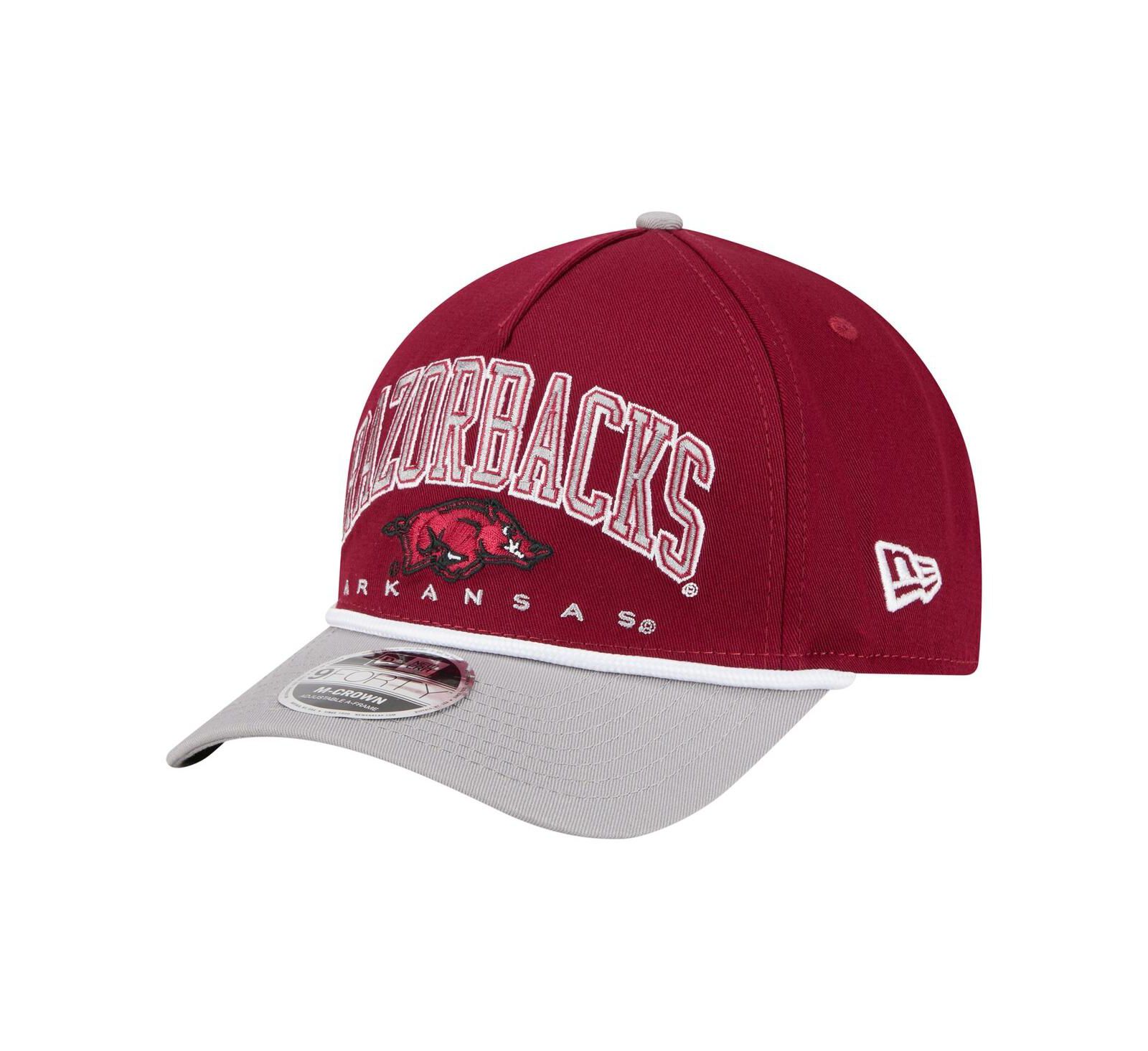 Мужская кепка New Era Cardinal/Gray Arkansas Razorbacks Arch Two-Tone Rope 9FORTY A-Frame M-Crown Adjustable Hat