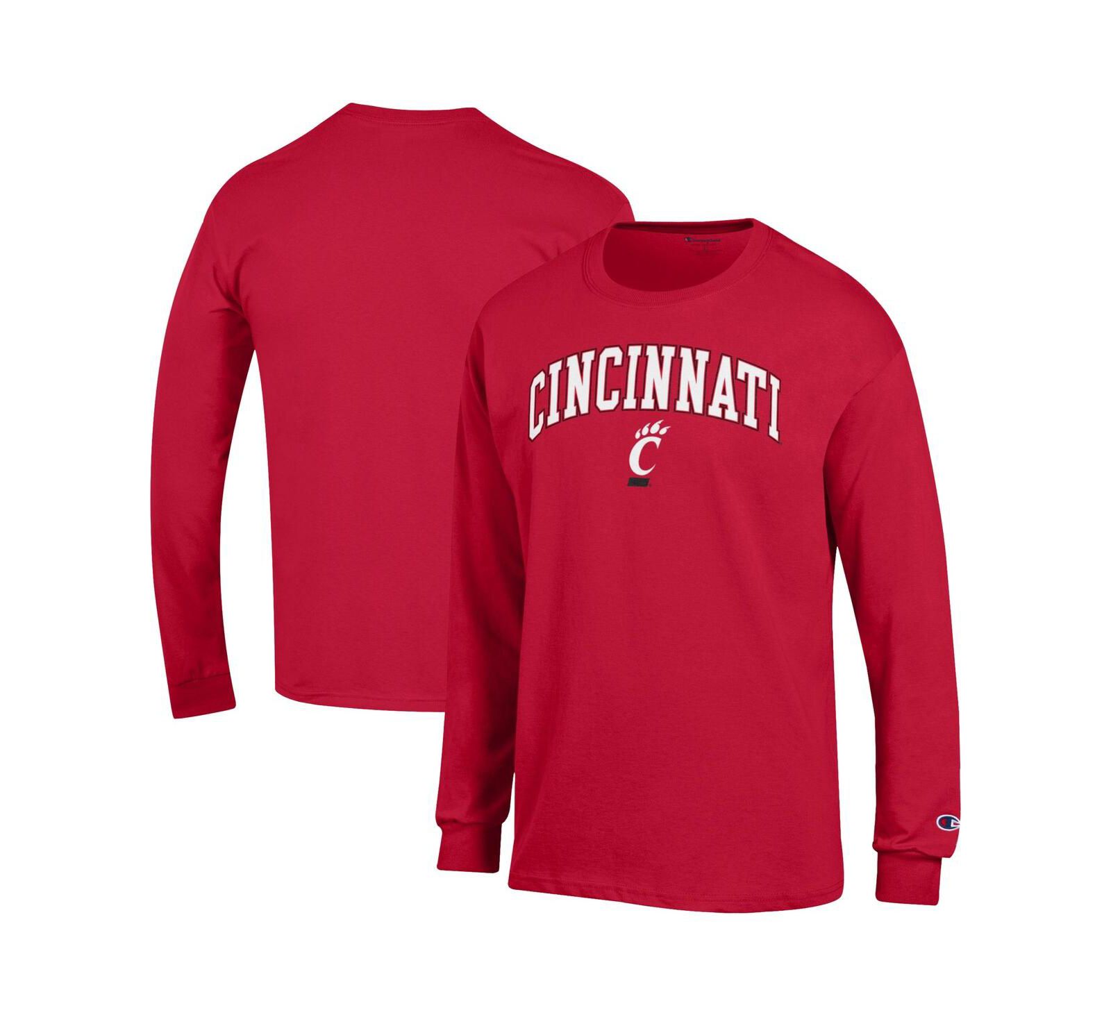 Мужская футболка Champion Red Cincinnati Bearcats Arch Over Logo с длинным рукавом