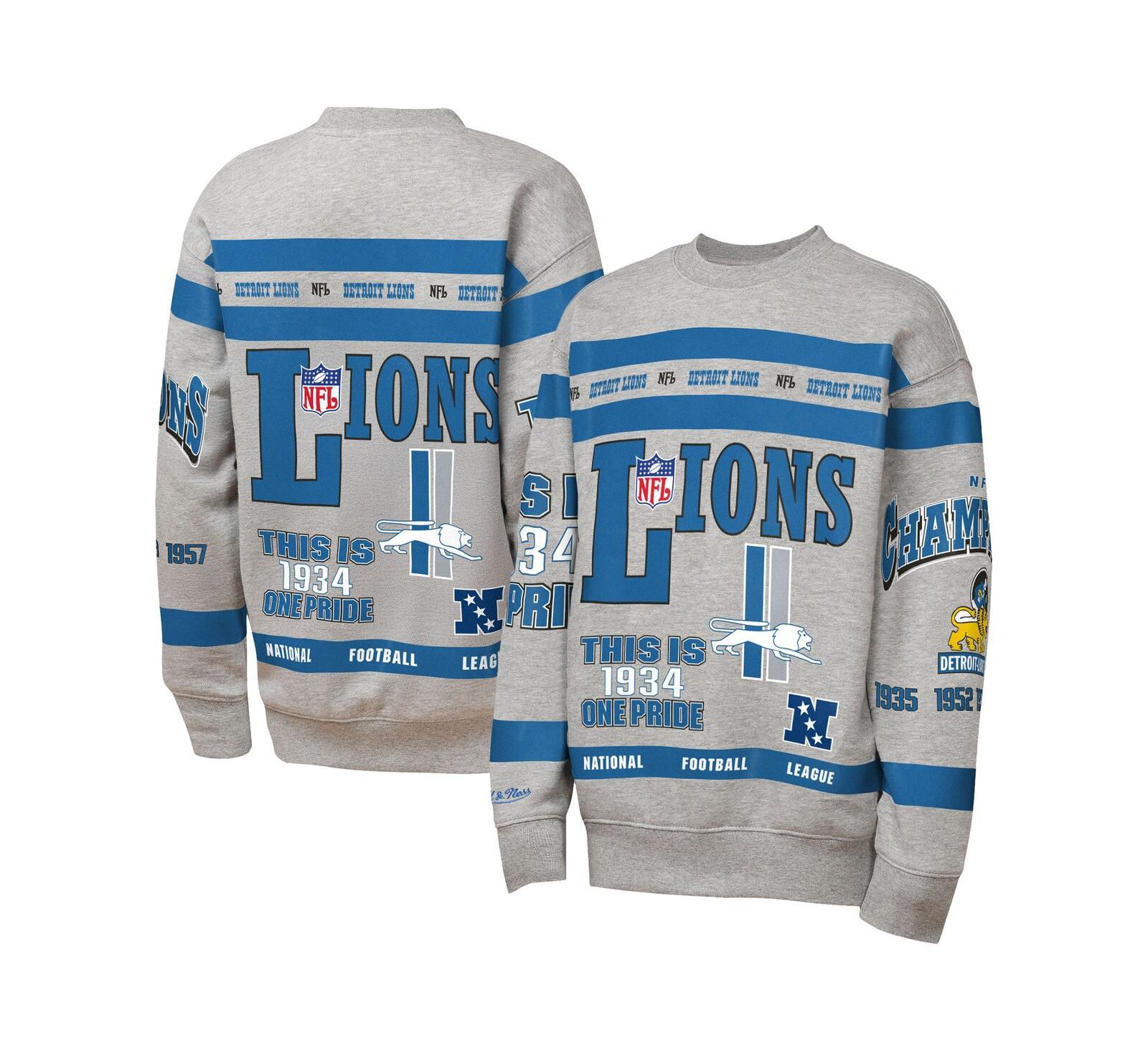 Mitchell & Ness флисовая толстовка с принтом Detroit Lions для мальчиков и девочек, серая