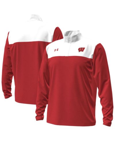 Мужское худи Under Armour Red/White Wisconsin Badgers Green Blocked Quarter-Zip Pullover