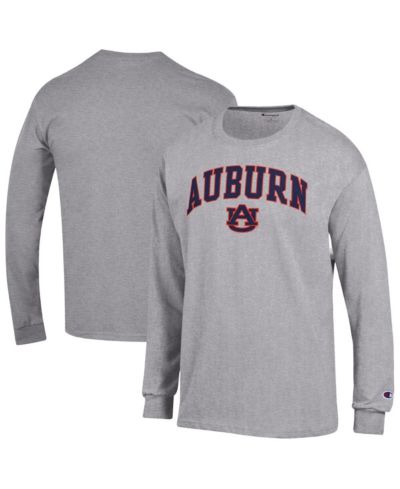 Мужская футболка Champion Basic Arch с длинным рукавом из хлопкового твилла цвета Heather Gray Auburn Tigers