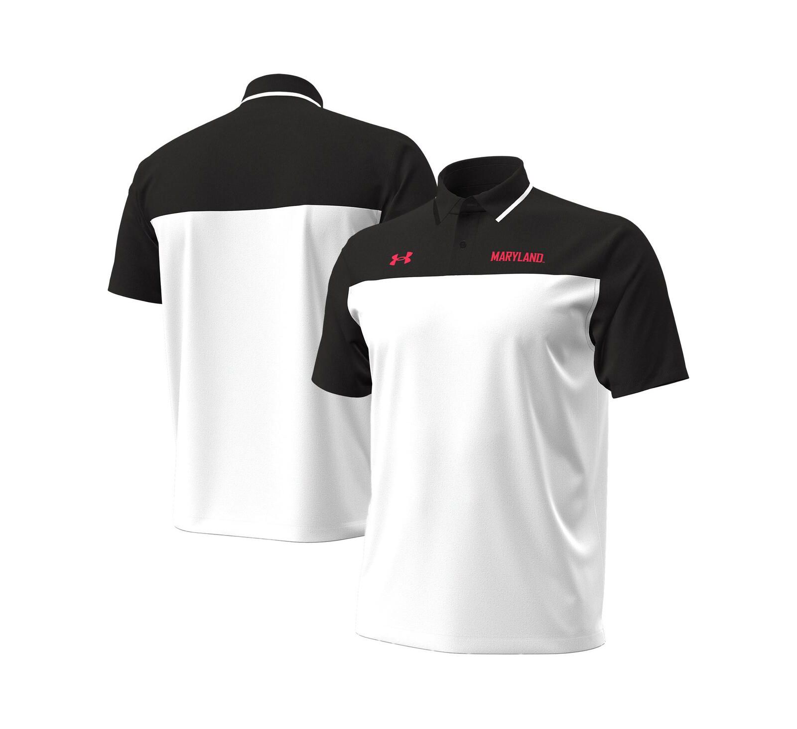 Under Armour Men's White/Black Maryland Terrapins Green Blocked Polo Shirt