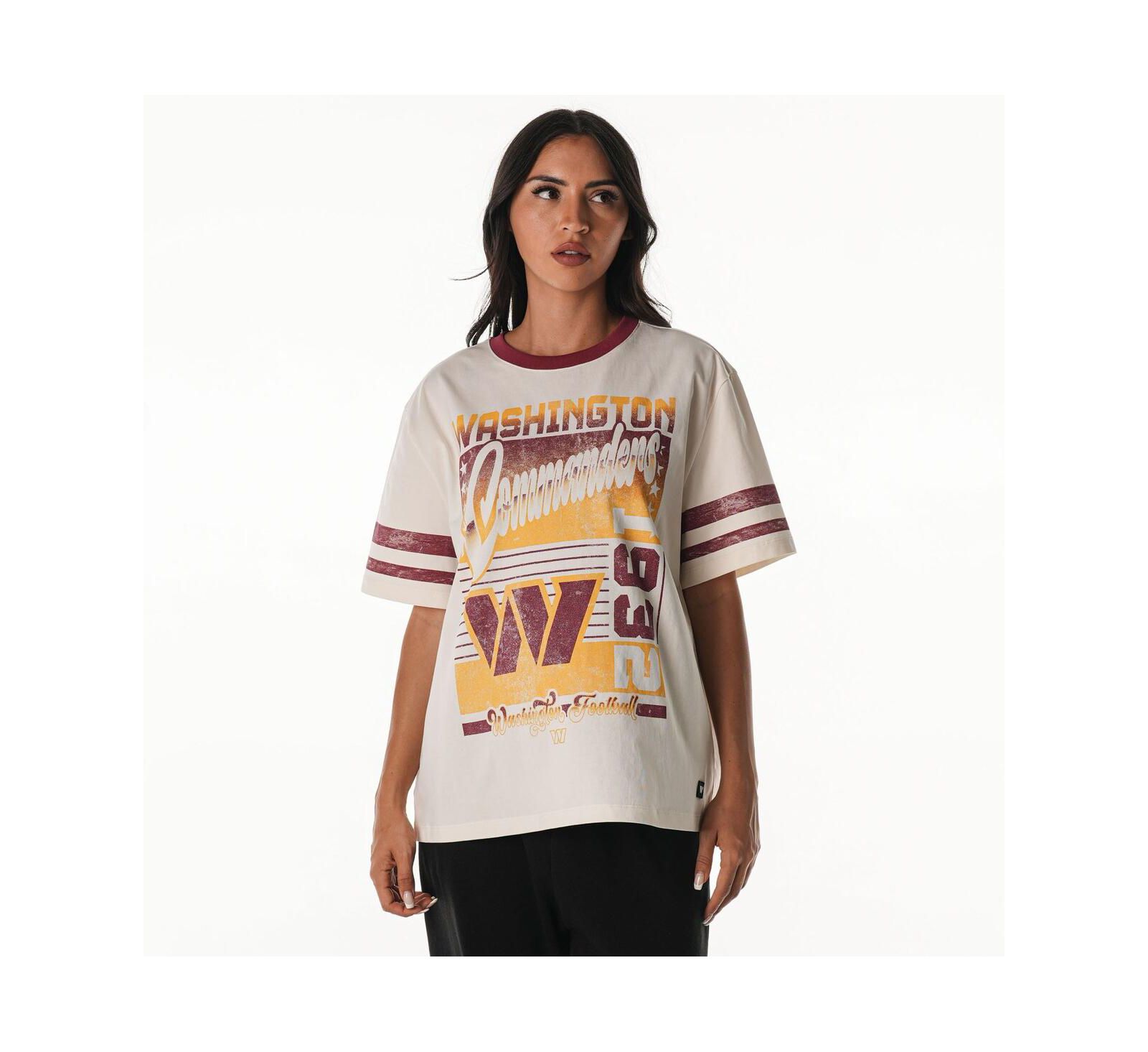The Wild Collective Women's Cream Washington Commanders Vintage Drop Shoulder Oversized Boyfriend T-Shirt