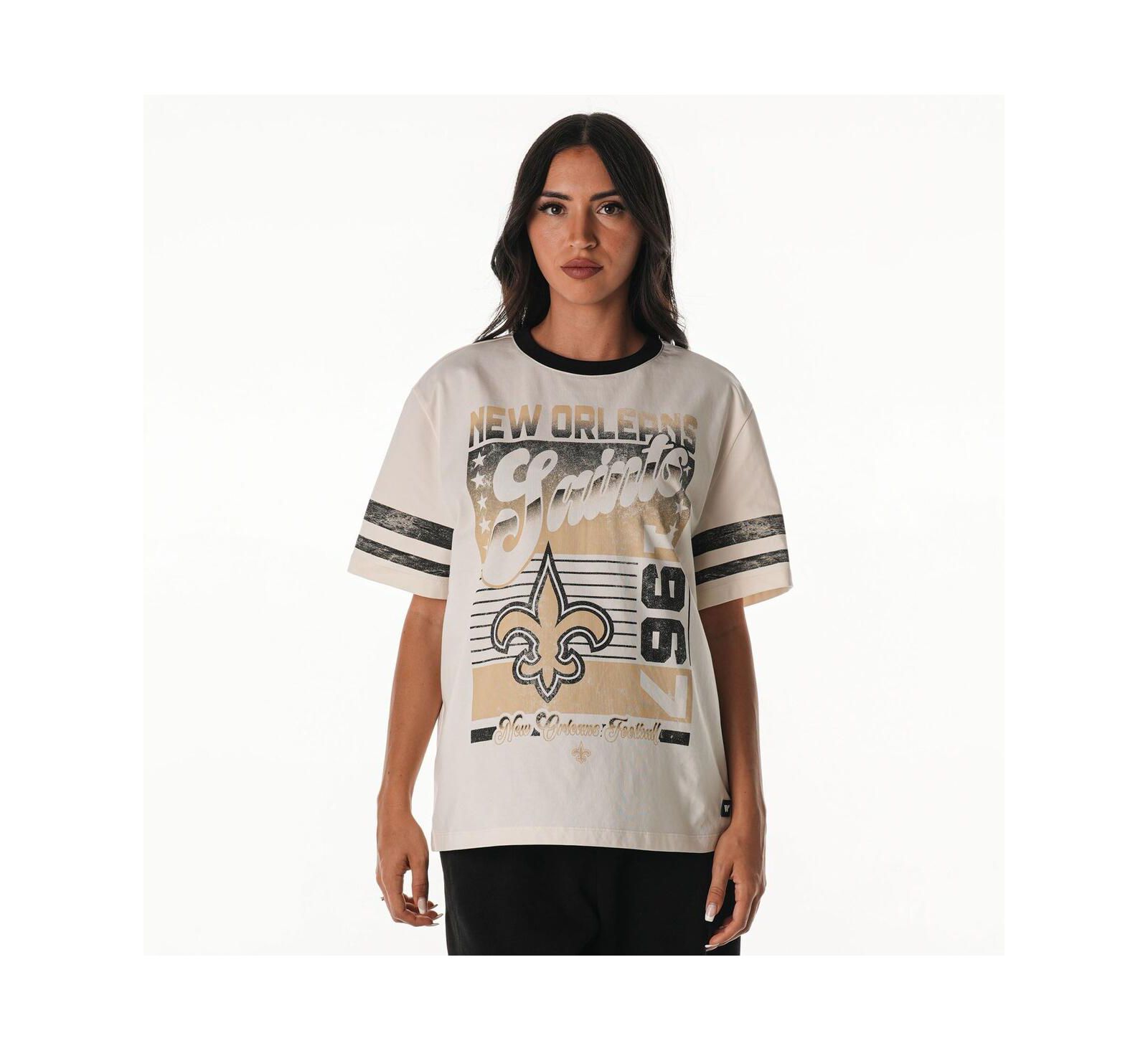 The Wild Collective Women's Cream New Orleans Saints Vintage Drop Shoulder Oversized Boyfriend T-Shirt