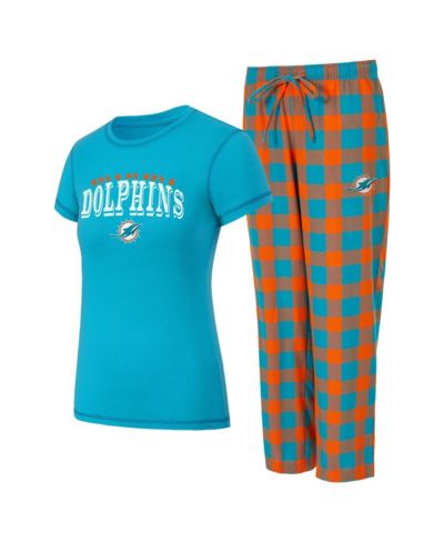 Женский комплект пижамы Concepts Sport 2-Piece Aqua/Orange Miami Dolphins Avondale T-Shirt and Pants Flannel