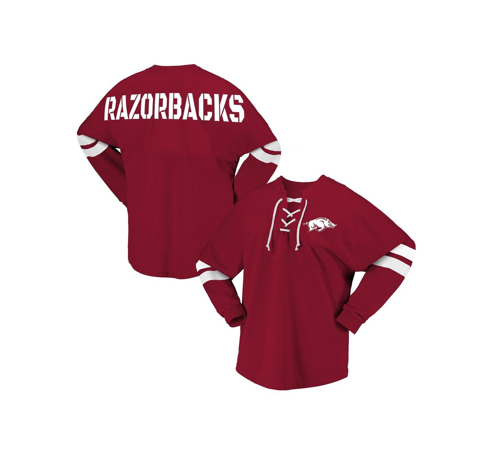 Женский лонгслив Spirit Jersey Arkansas Razorbacks с V-образным вырезом и шнуровкой, кардиналовый