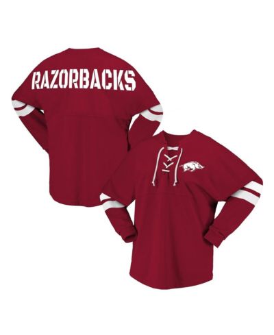 Spirit Jersey Women's Cardinal Arkansas Razorbacks Lace-Up V-Neck Long Sleeve T-Shirt