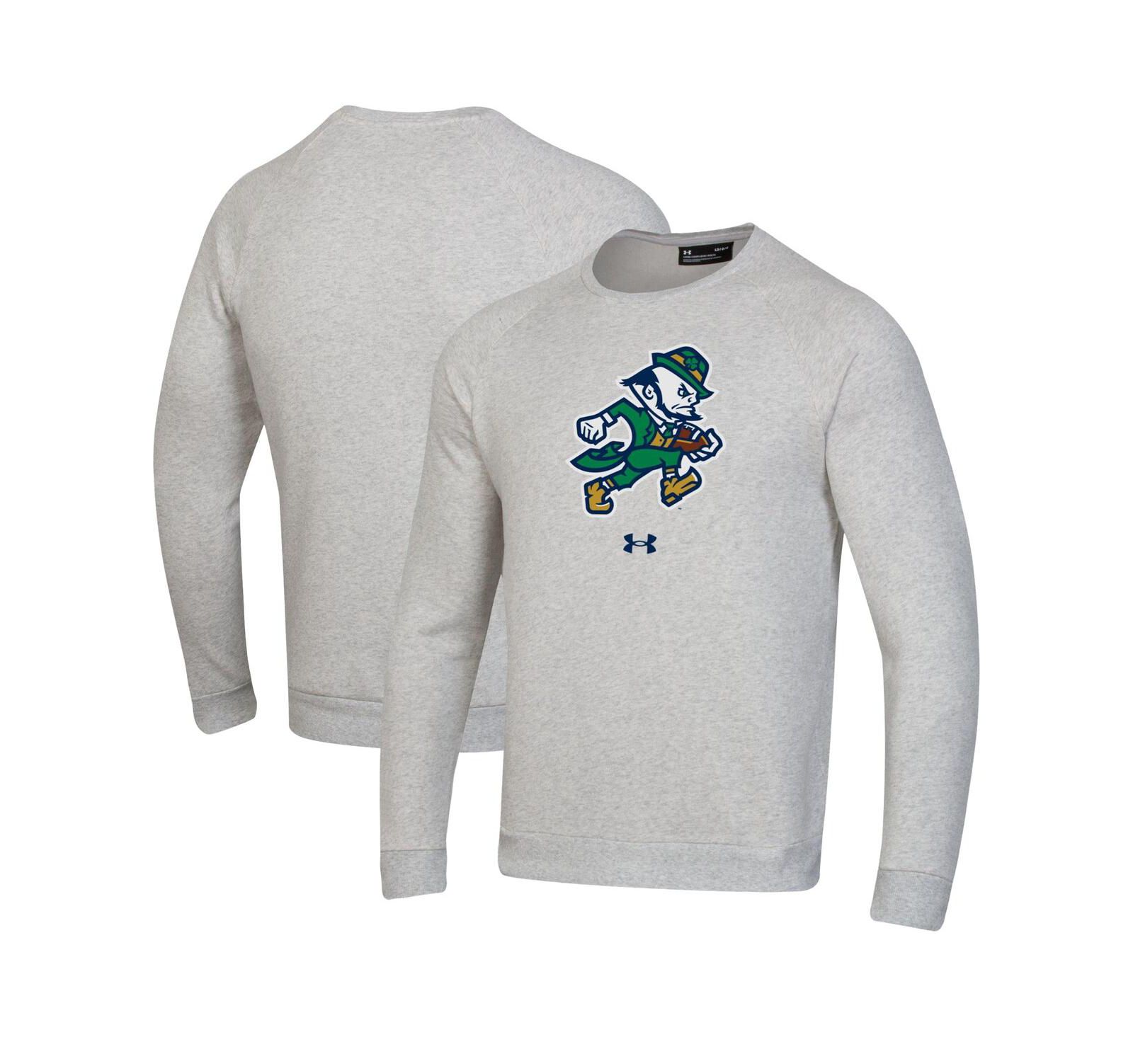 Under Armour Men's Gray Notre Dame Fighting Irish Leprechaun Rival Raglan Fleece Crew Neck Sweatshirt