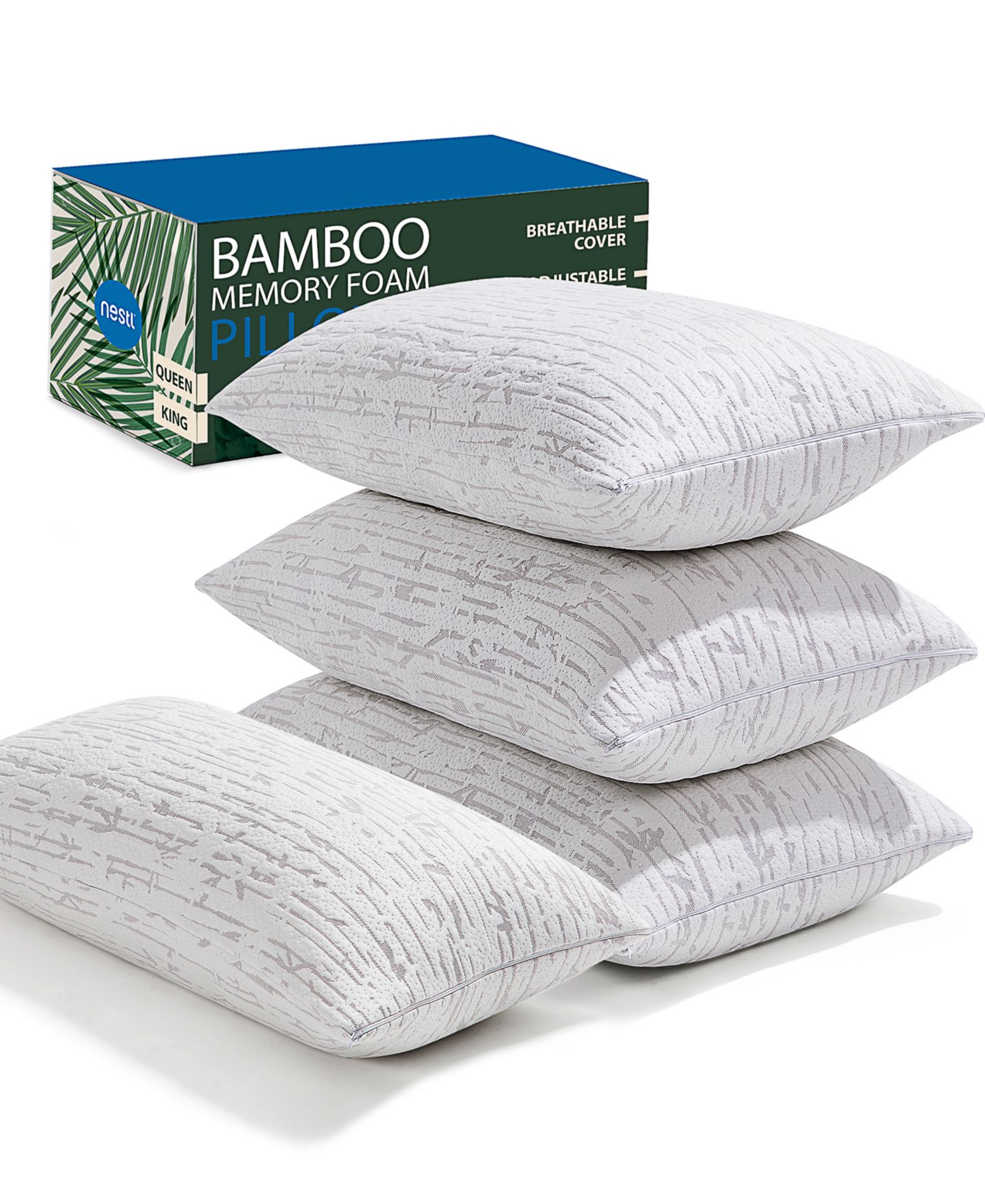Nestl Adjustable Support Shredded Memory Foam 4-Pack Pillow, Standard/Queen