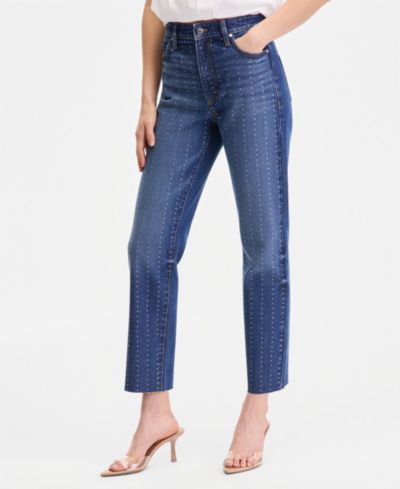 I.N.C. International Concepts Women's Crystal-Embellished Straight-Leg Jeans