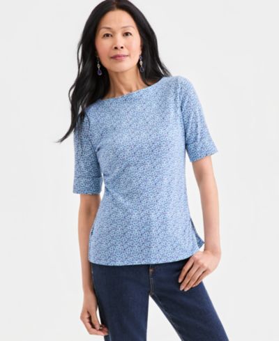 Style & Co Petite Boat Neck Short-Sleeve Top, Macy's Exclusive