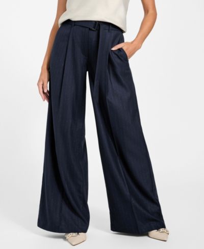 GUESS Women's Zanita Pin Stripe Relaxed-Fit Pants