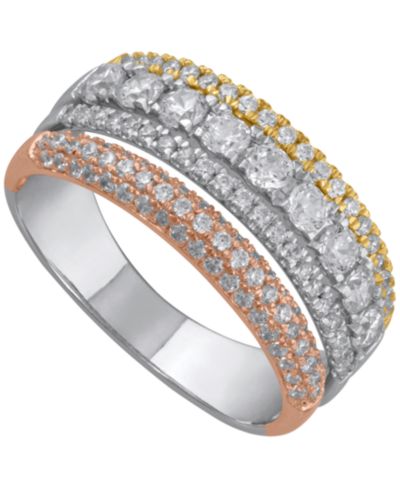 Macy's Diamond Tricolor Ring (1 ct. t.w.) in 14k White, Yellow and Rose Gold