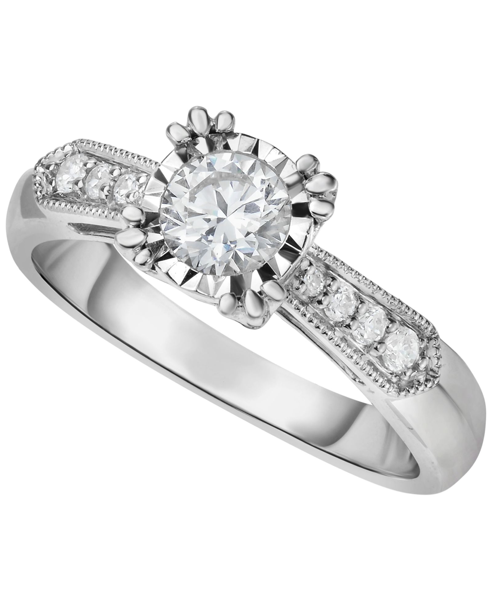 Macy's Diamond Vintage-Like Fishtail Prong Engagement Ring (5/8 ct. t.w.) in 14k White Gold