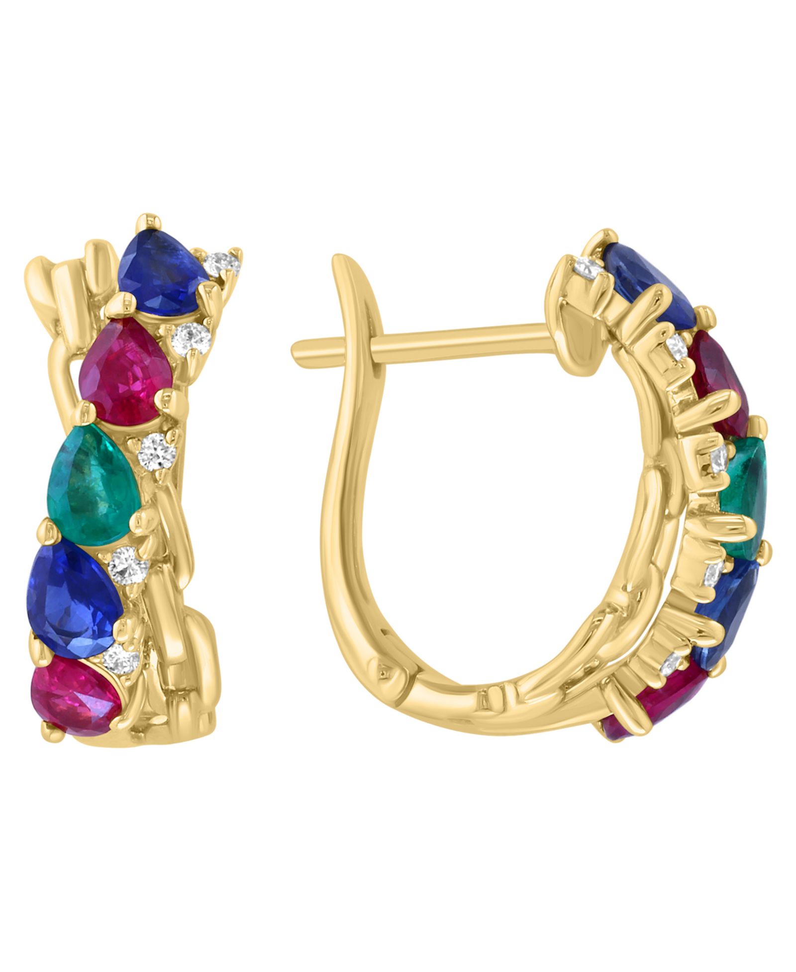 EFFY Collection Multi-Gemstone (1-5/6 ct. t.w.) & Diamond (1/10 ct. t.w.) Earrings in 14k Yellow Gold
