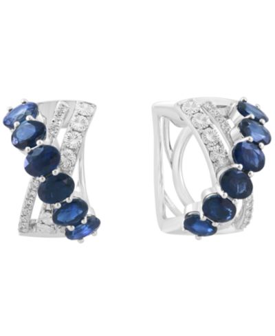 Серьги-кольца EFFY Collection Diamond & Sapphire 14k White Gold