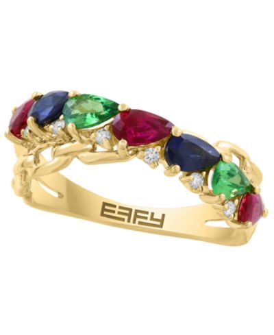 Кольцо EFFY Collection с многоцветными драгоценными камнями и бриллиантами в 14k желтом золоте