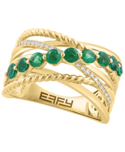 EFFY Collection Кольцо Emerald (7/8 ct. t.w.) и Diamond (1/20 ct. t.w.) в 14k Yellow Gold