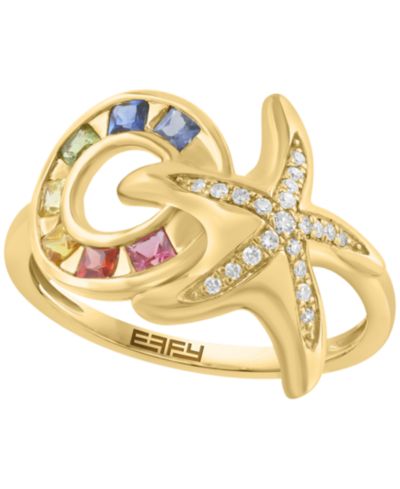 EFFY Collection кольцо с многоцветными драгоценными камнями и бриллиантами (1/10 ct. t.w.) в 14k Yellow Gold