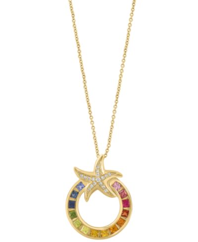 EFFY Collection Diamond (1/20 ct. t.w.) and Multi Gemstones (1/2 ct. t.w.) Pendant Necklace in 14k Yellow Gold