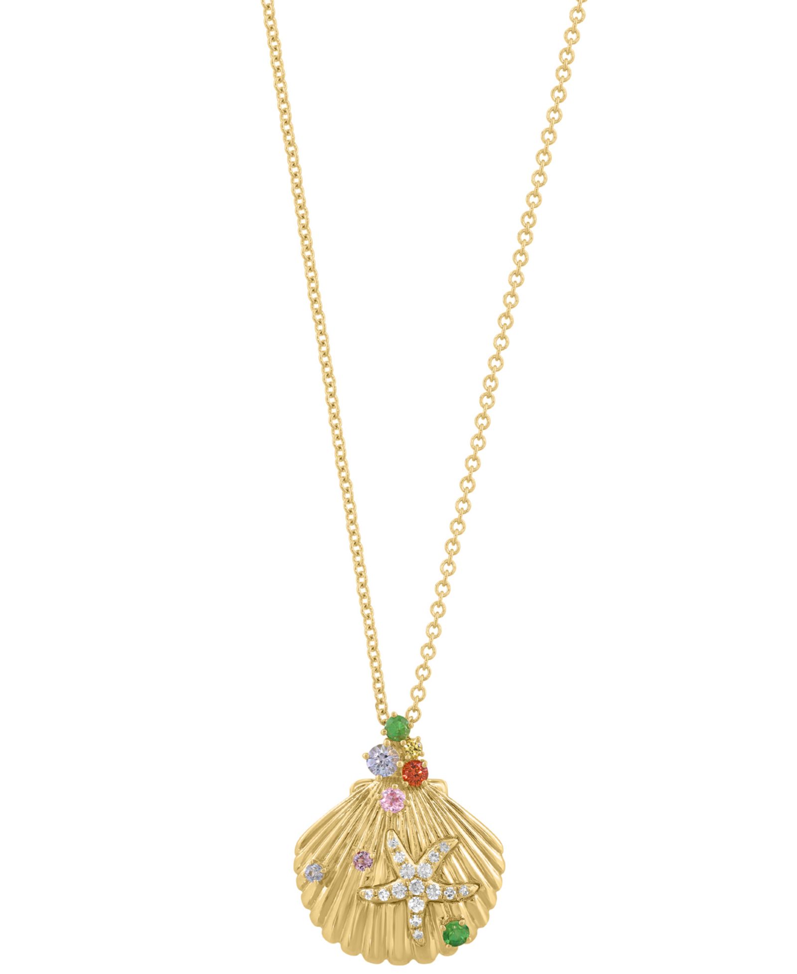 Подвеска EFFY Collection с бриллиантами (1/10 ct. t.w.) и многоцветными драгоценными камнями (1/4 ct. t.w.) из желтого золота 14k