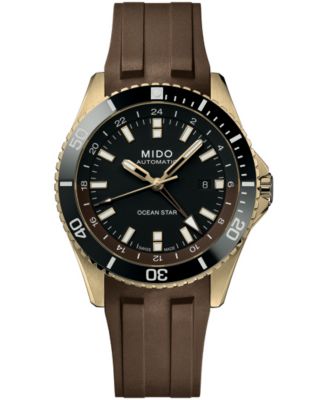 Мужские автоматические часы Mido Ocean Star GMT с коричневым резиновым ремешком, 44 мм