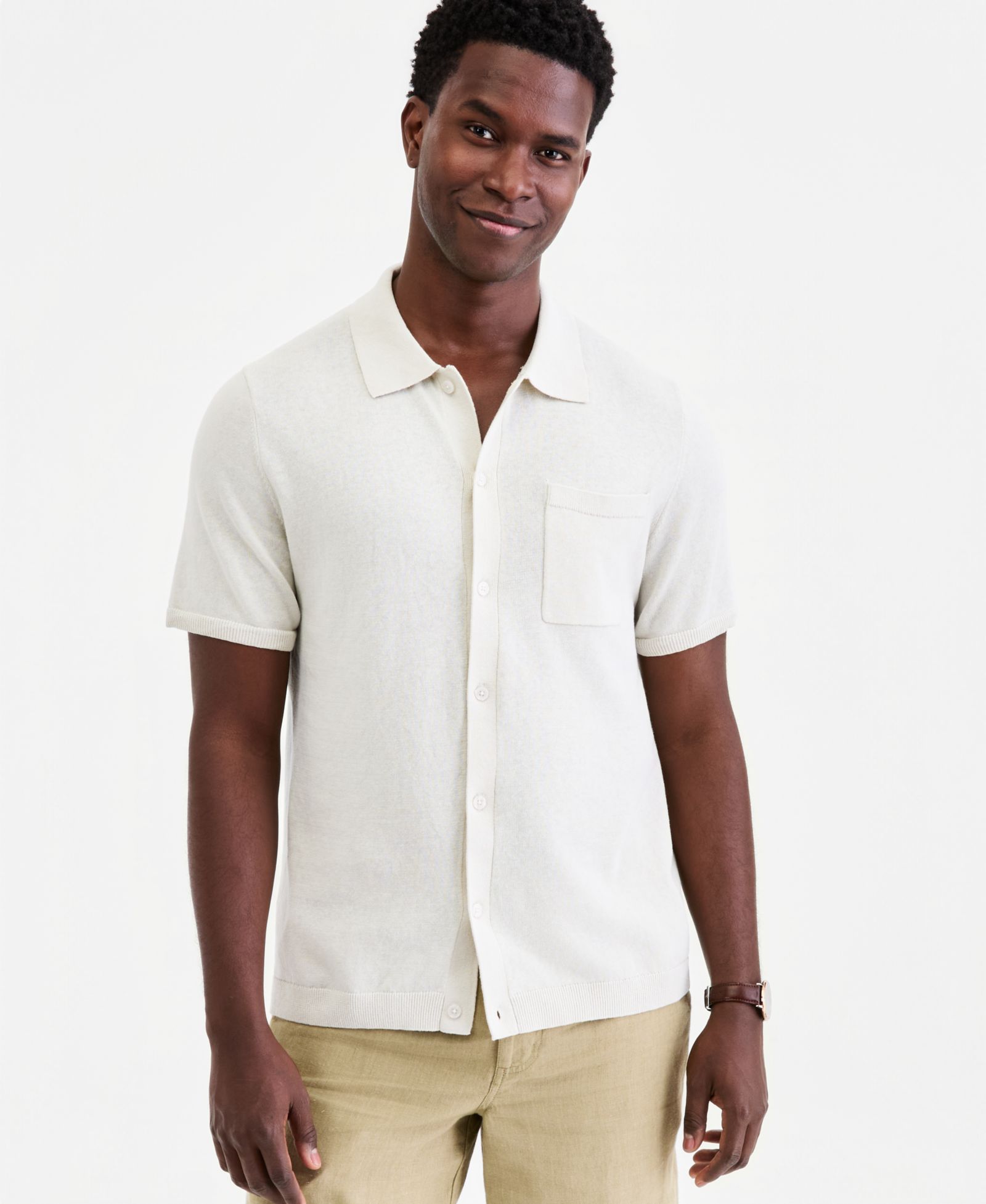 Мужское поло Club Room Men's Short-Sleeve Linen and Cotton Button Sweater Polo