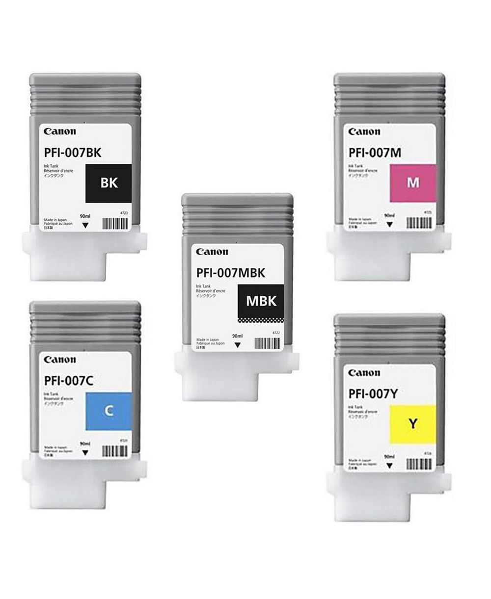 Canon комплект чернильных баков 90 мл для принтера imagePROGRAF iPF670E, включает PFI007BK черные, PFI007C голубые, PFI007M пурпурные, PFI007MBK матовые черные