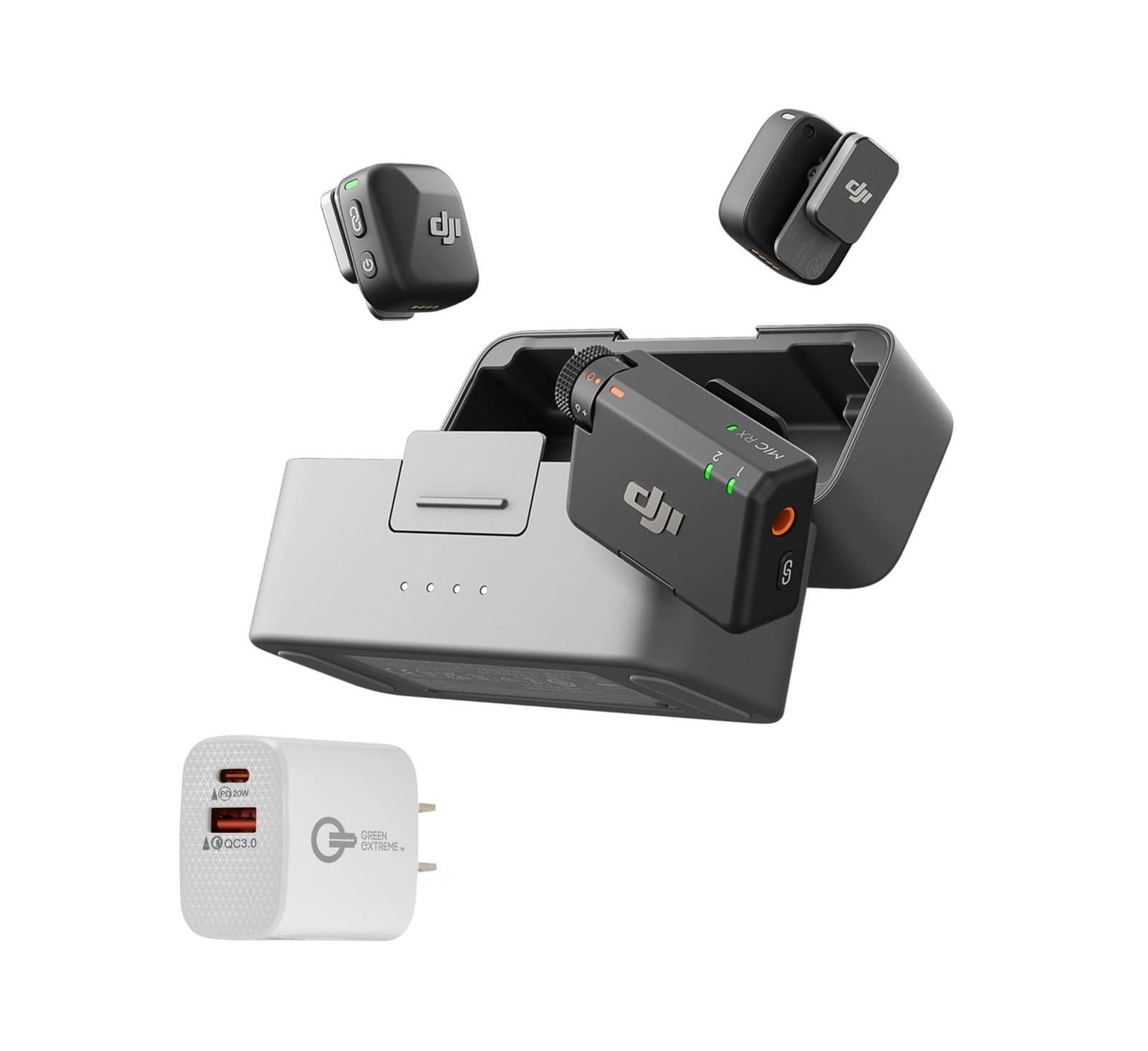 DJI Mic Mini (2 TX + 1 RX + Charging Case), Ultralight, 48h Use, Noise Cancelling, Automatic Limiting, Wireless Microphone