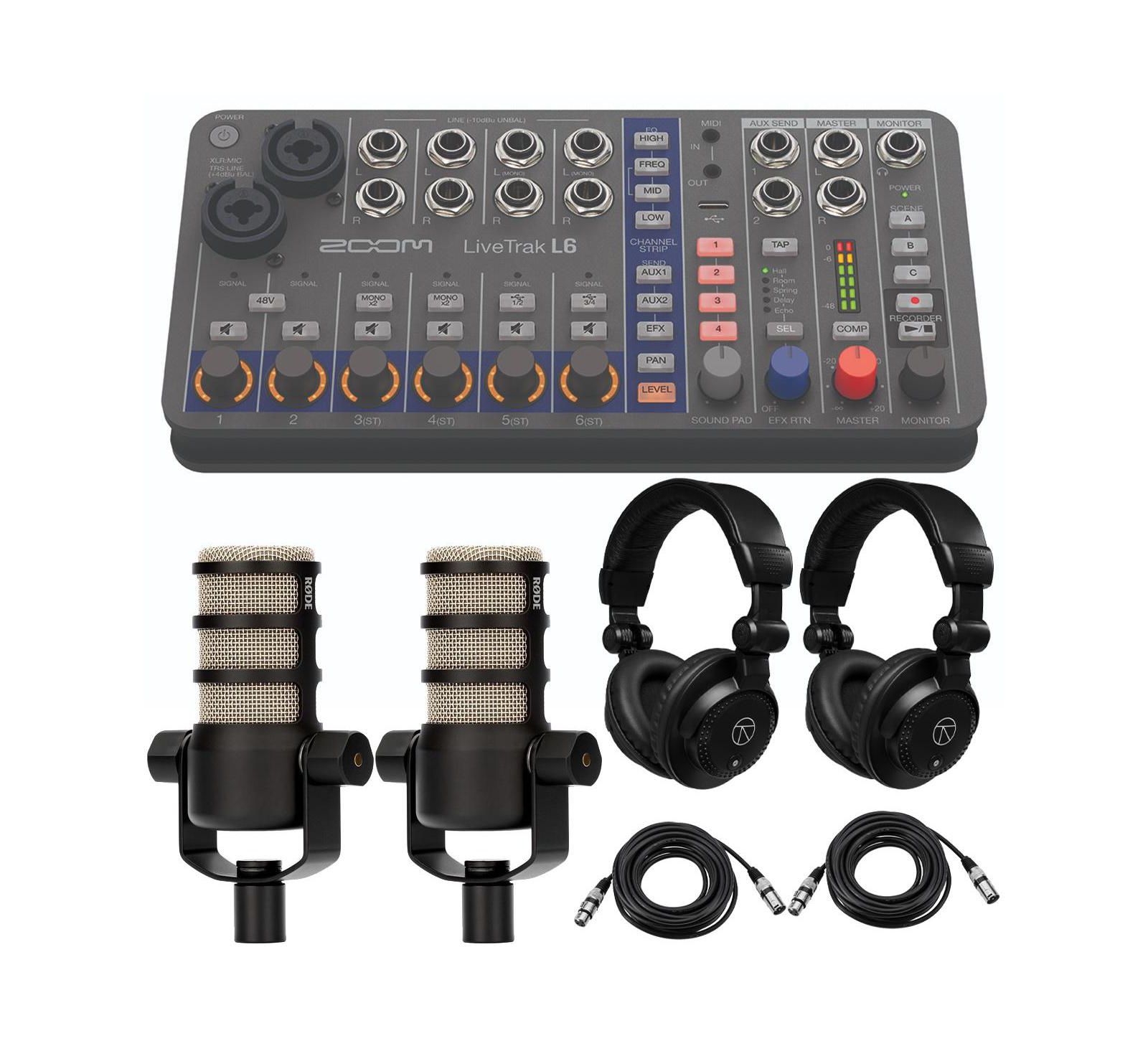 Цифровой микшер-рекордер Zoom LiveTrak L6 с 2x PodMic и 2x TAPH100