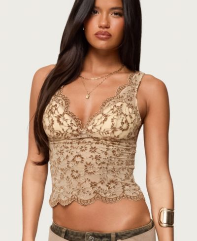 Edikted Women's Araura Lace Velvet Floral Top
