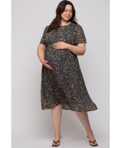 Pinkblush Women's Maternity Floral Pleated Chiffon Midi Dress