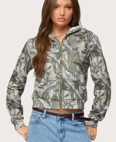 Женское худи Edikted Tayler Camo с молнией