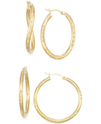 Комплект из двух текстурных серег-колец в 14k Gold Over Silver