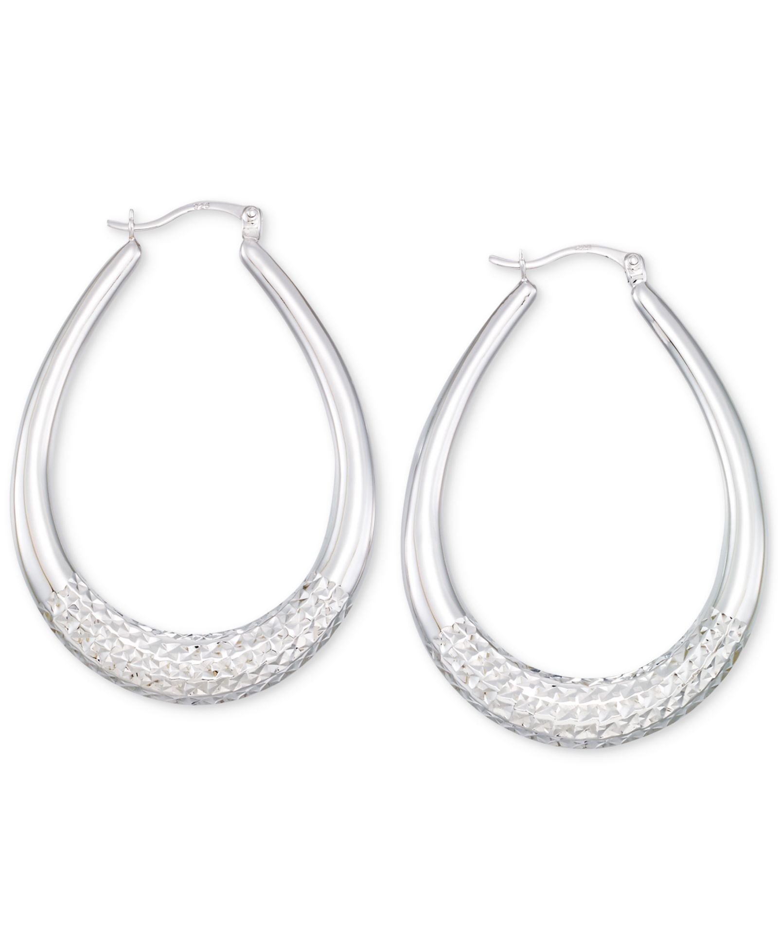 Серьги-кольца Macy's Large Patterned Teardrop Shape, 14K White Gold Over Sterling Silver