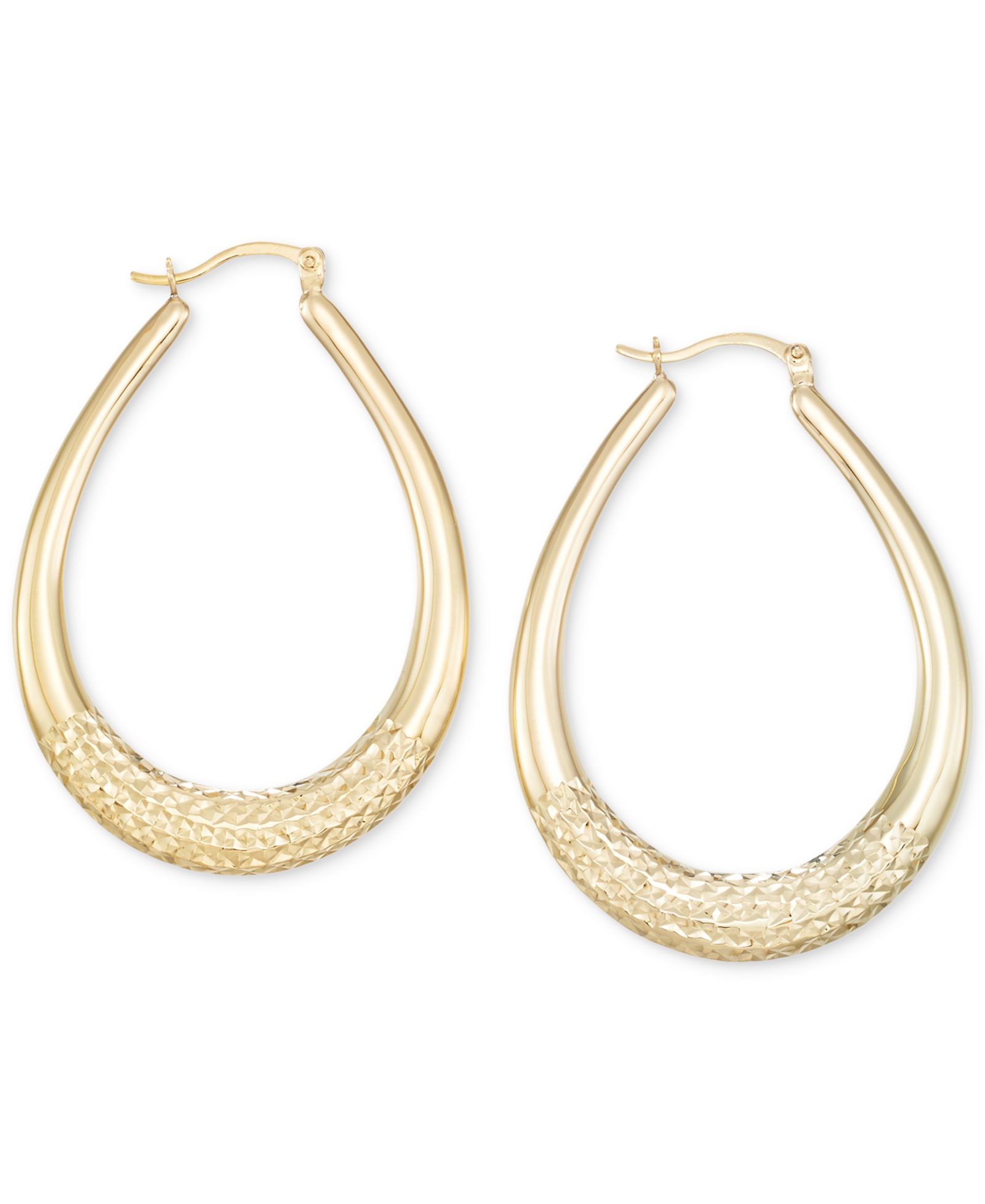 Серьги-кольца с крупными узорами в форме капли из золотого вельмеля 14k