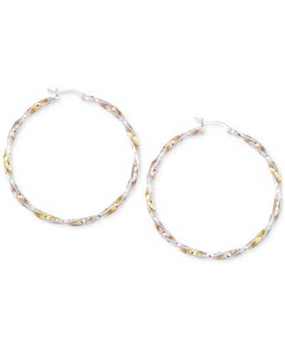 Серьги-кольца с огранкой «алмаз» в 14K Tri-Tone Vermeil