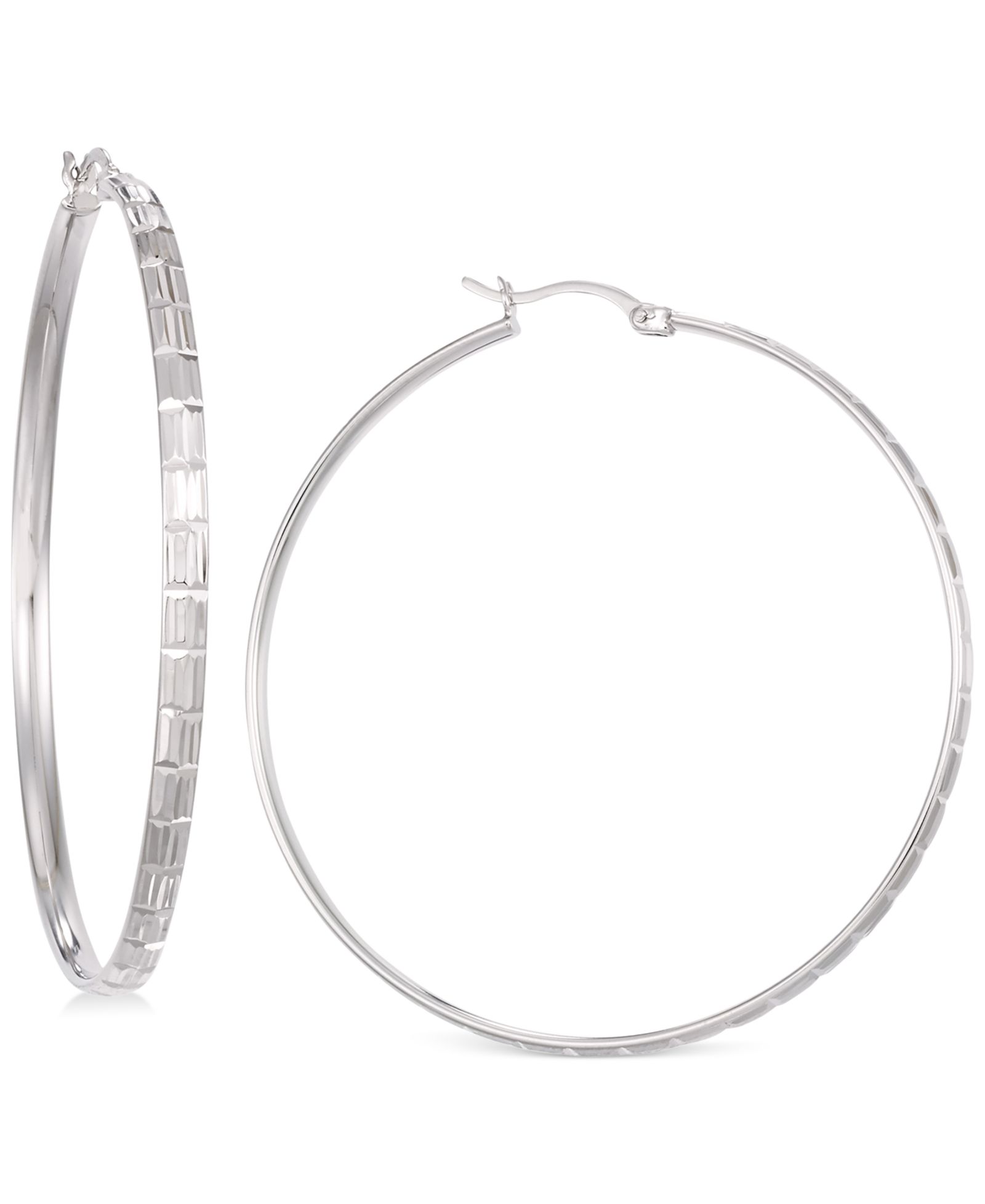 Серьги-кольца с бриллиантовой огранкой в 14K White Vermeil