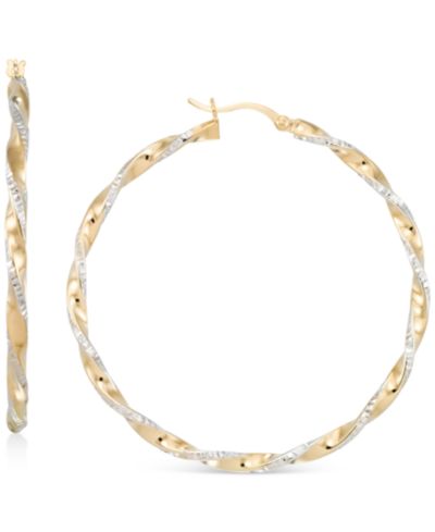 Two-Tone Twisted Hoop Earrings (45mm) в 14k Yellow и White Gold- Plated Sterling Silver