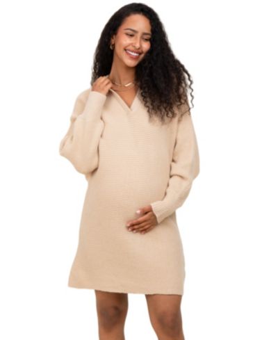 Женское платье-свитер Pinkblush Maternity, тауп, крупная вязка, с воротником