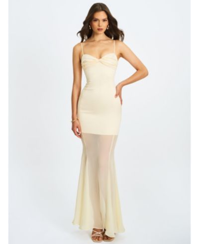 Miss Circle Women's Zayne Butter Yellow Ruch Breast Chiffon Mermaid Maxi Dress